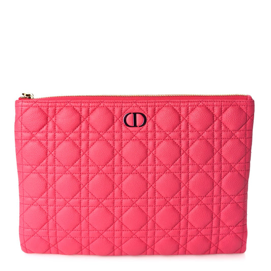 Christian Dior Supple Calfskin Cannage Large Caro Daily Pouch Pink