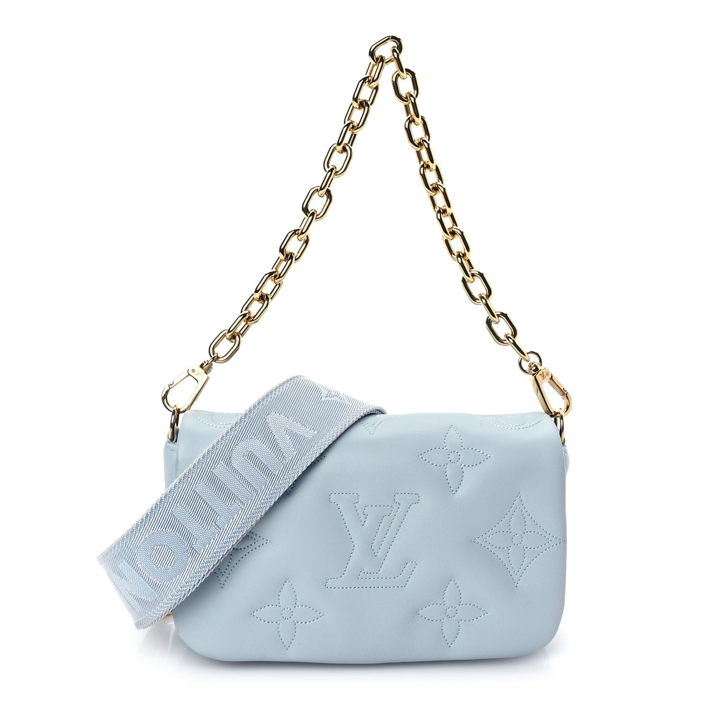 Louis Vuitton Calfskin Bubblegram Wallet On Strap Ice Blue