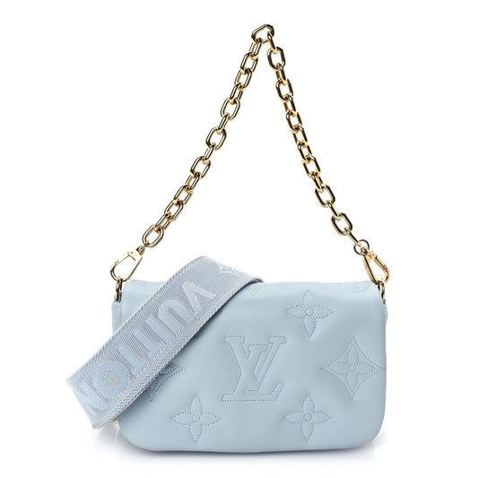 Louis Vuitton Calfskin Bubblegram Wallet On Strap Ice Blue