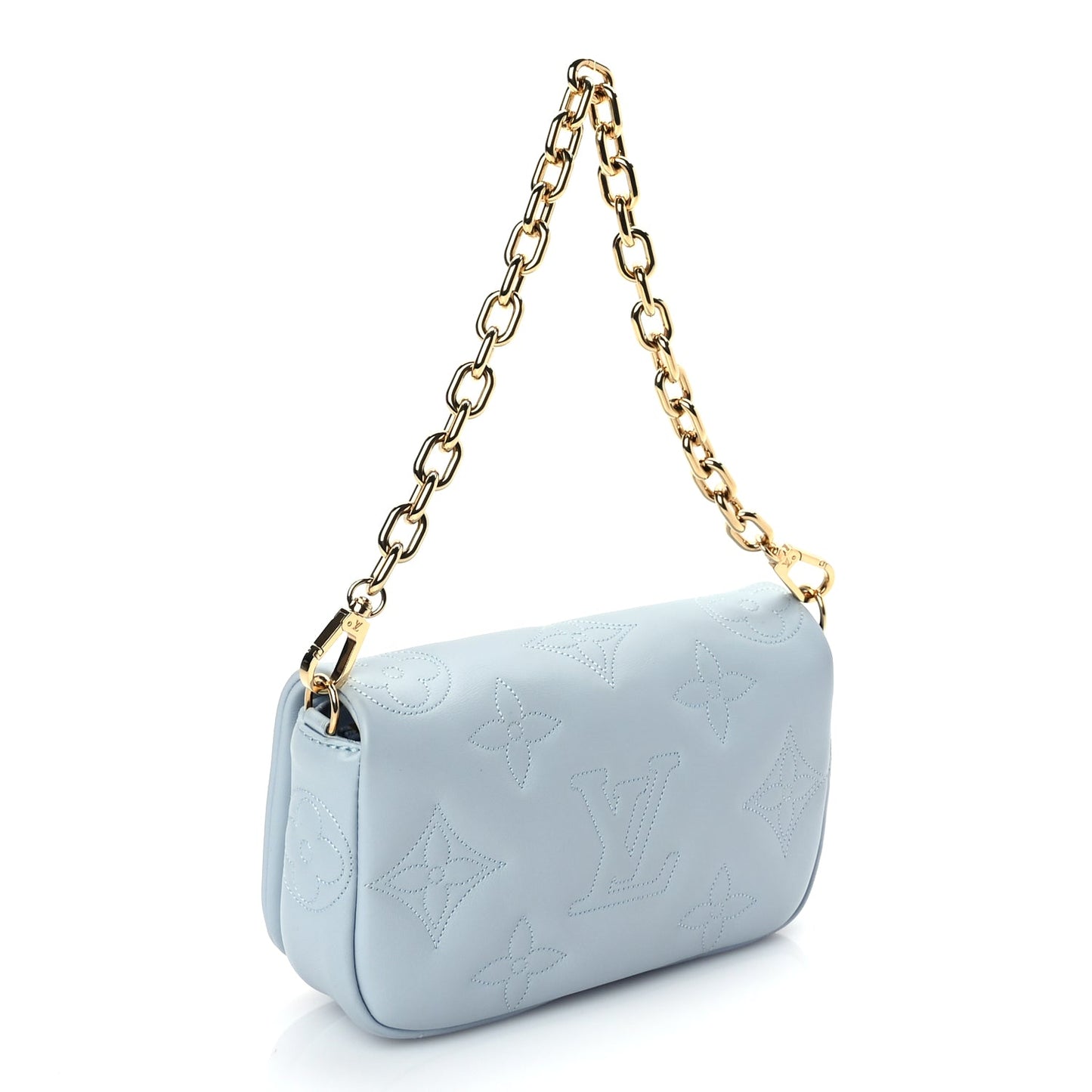 Louis Vuitton Calfskin Bubblegram Wallet On Strap Ice Blue