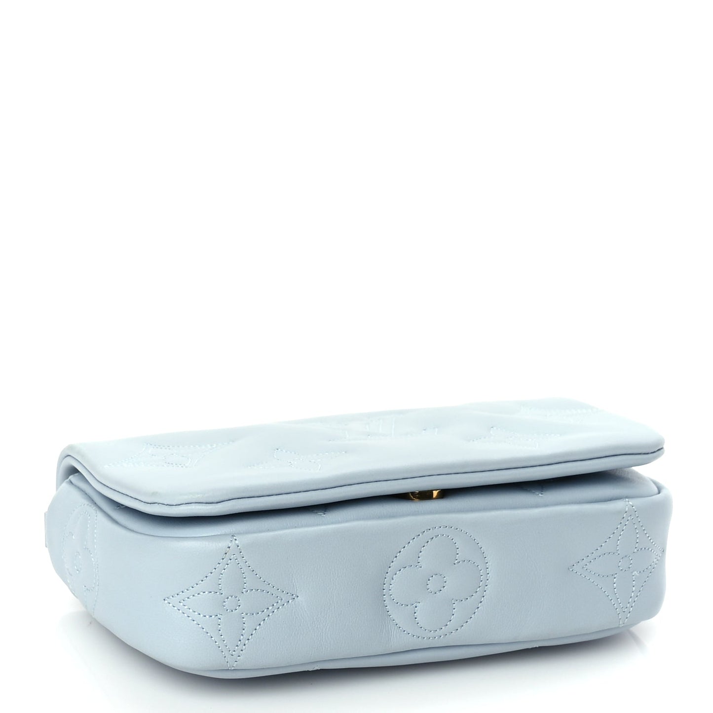 Louis Vuitton Calfskin Bubblegram Wallet On Strap Ice Blue