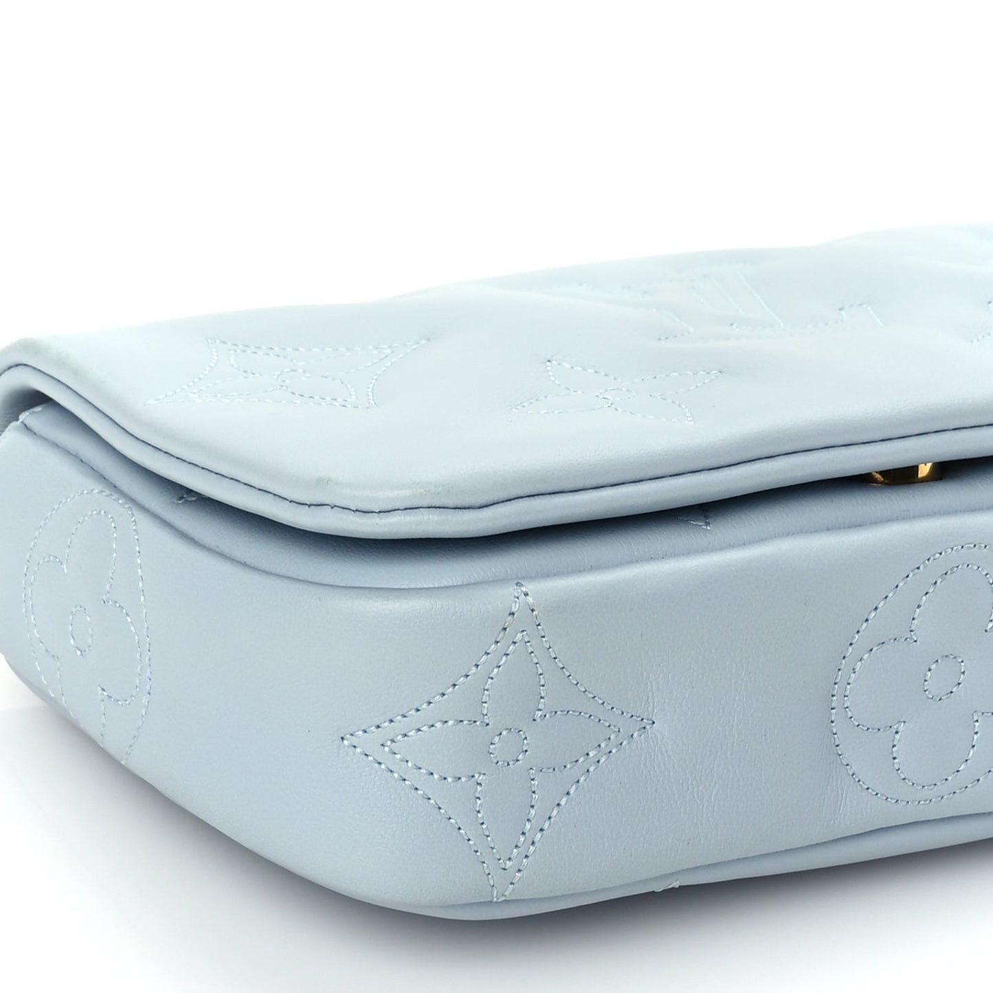Louis Vuitton Calfskin Bubblegram Wallet On Strap Ice Blue