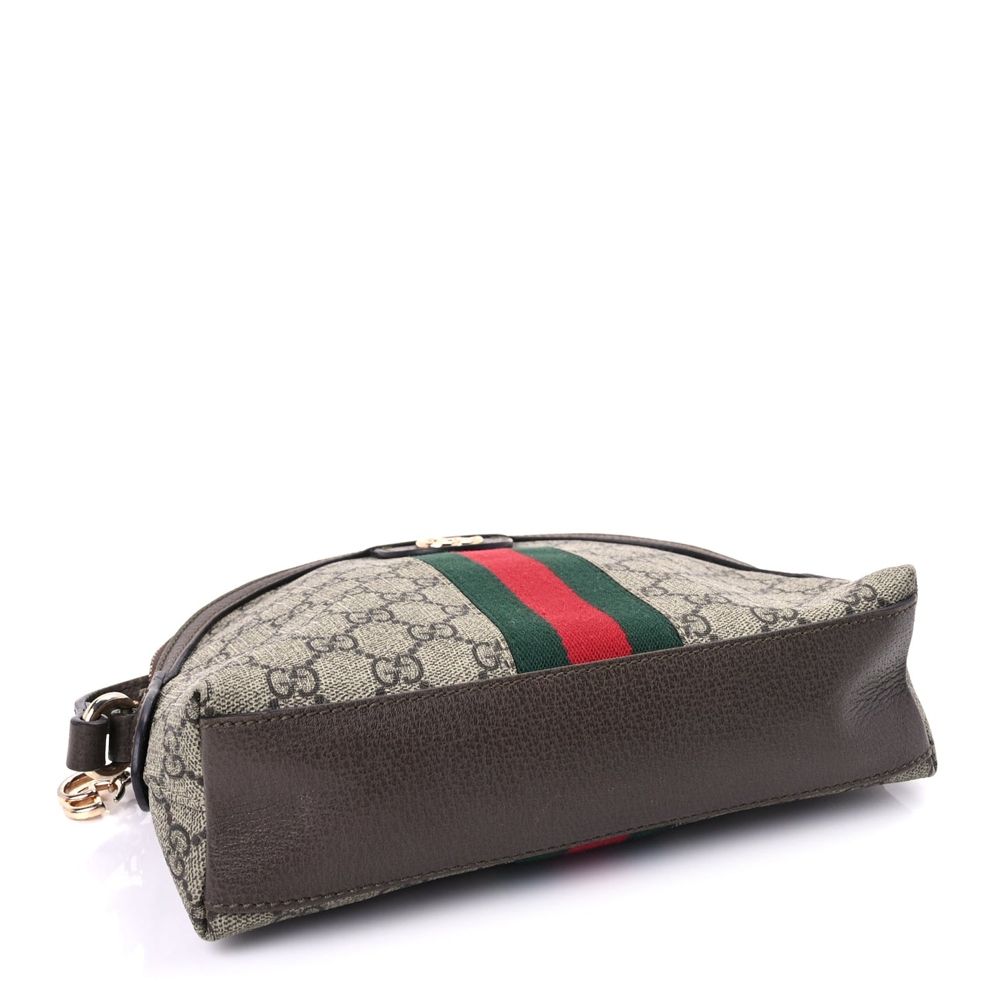 Gucci GG Supreme Monogram Textured Dollar Calfskin Web Small Ophidia Dome Shoulder Bag  Beige Ebony New Acero