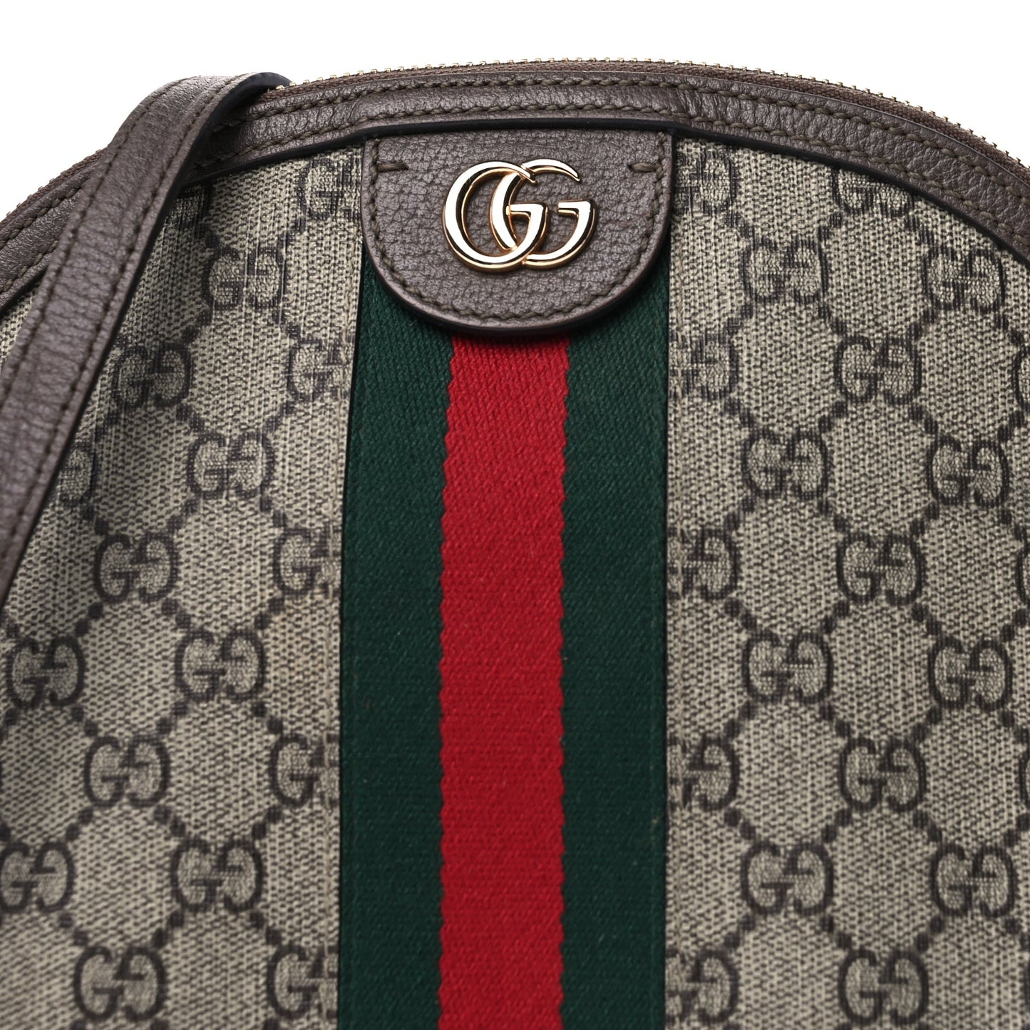 Gucci GG Supreme Monogram Textured Dollar Calfskin Web Small Ophidia Dome Shoulder Bag  Beige Ebony New Acero