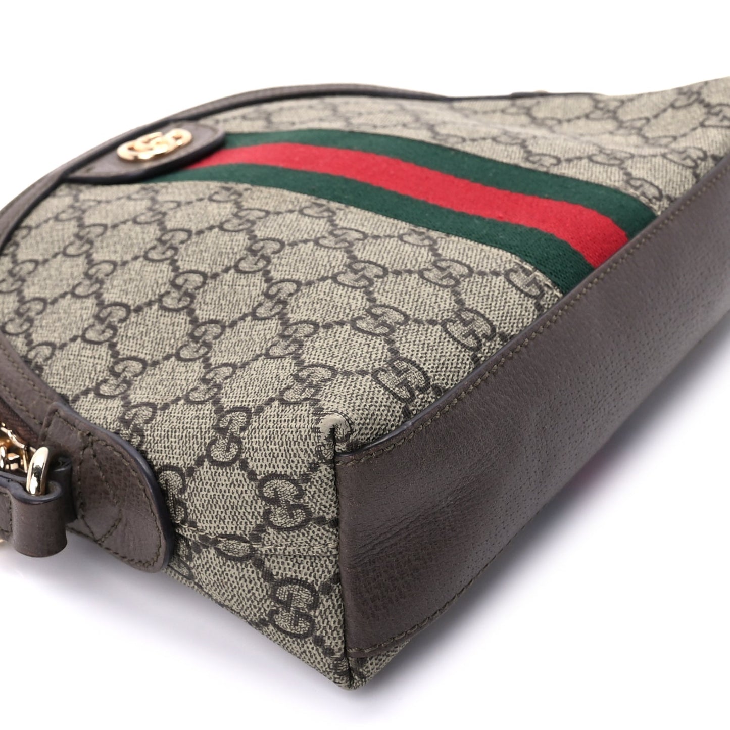 Gucci GG Supreme Monogram Textured Dollar Calfskin Web Small Ophidia Dome Shoulder Bag  Beige Ebony New Acero