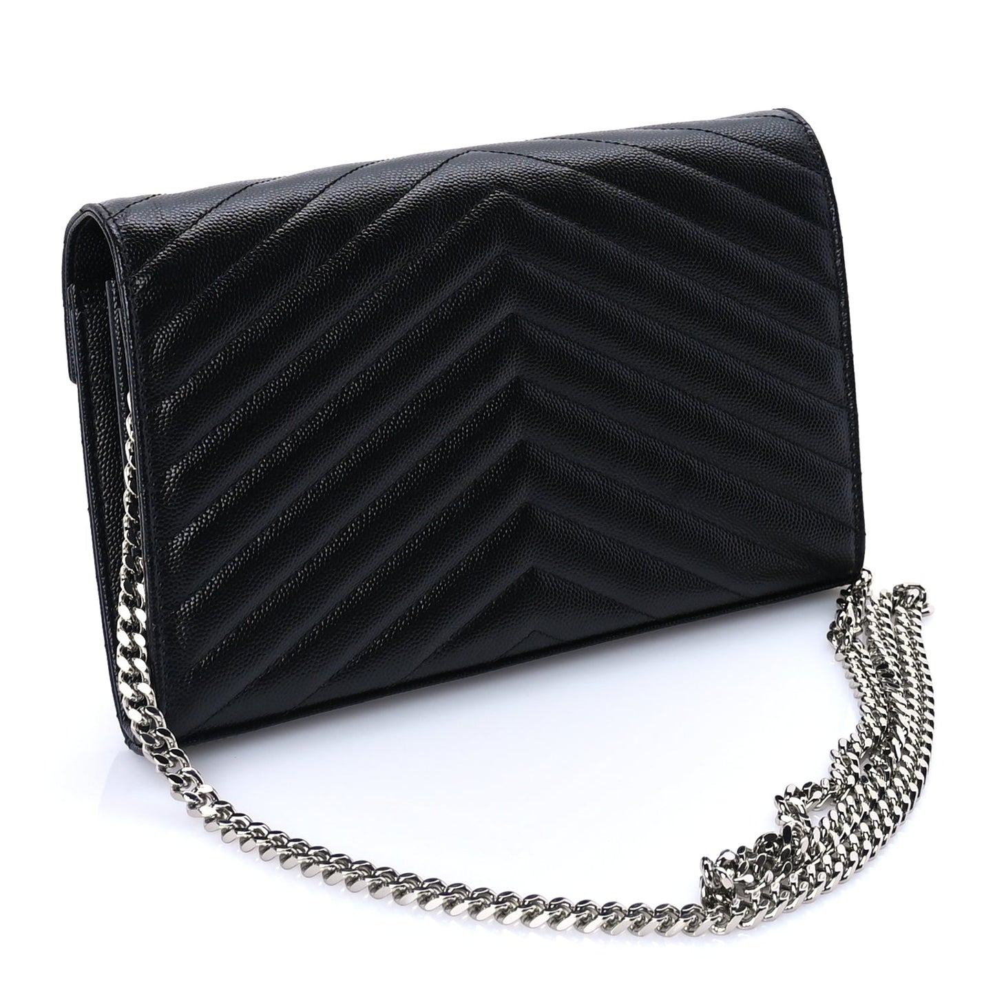 Saint Laurent Grain De Poudre Matelasse Chevron Monogram Chain Wallet Black