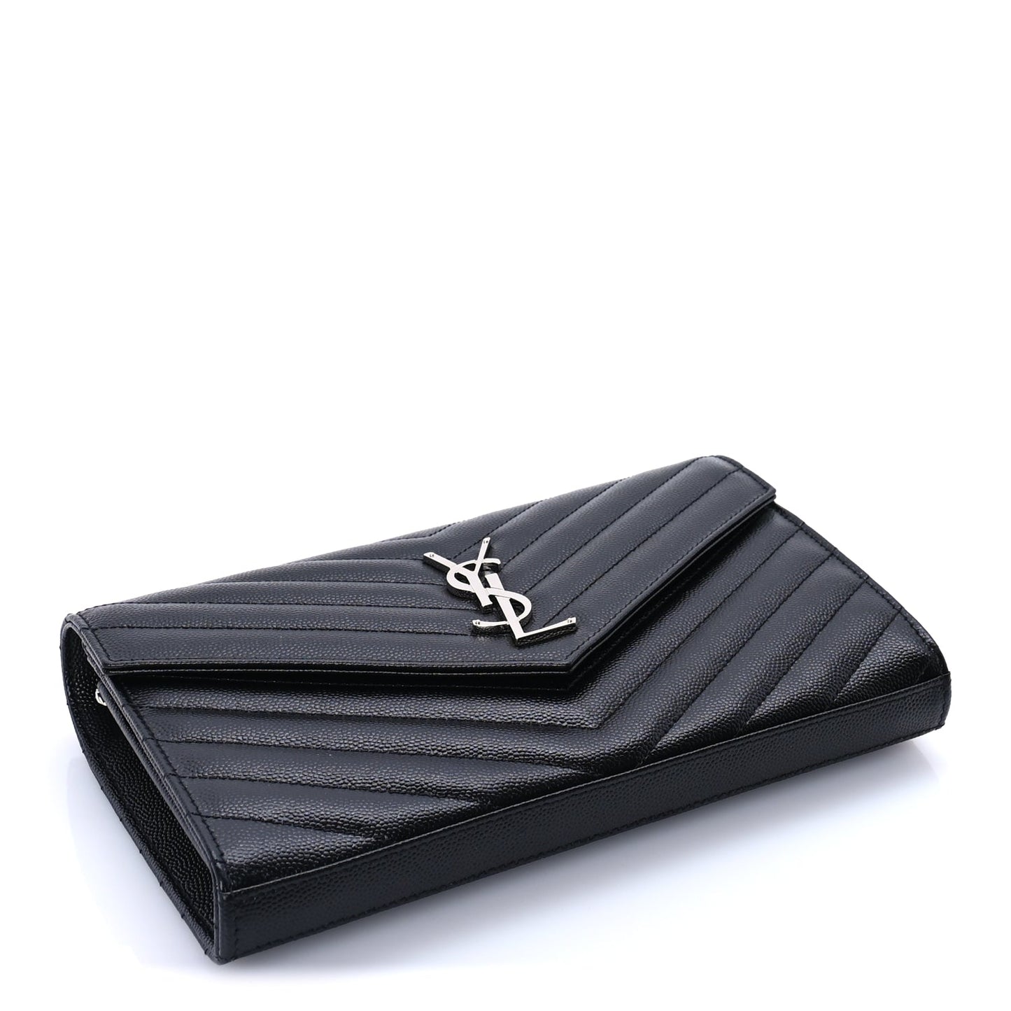 Saint Laurent Grain De Poudre Matelasse Chevron Monogram Chain Wallet Black