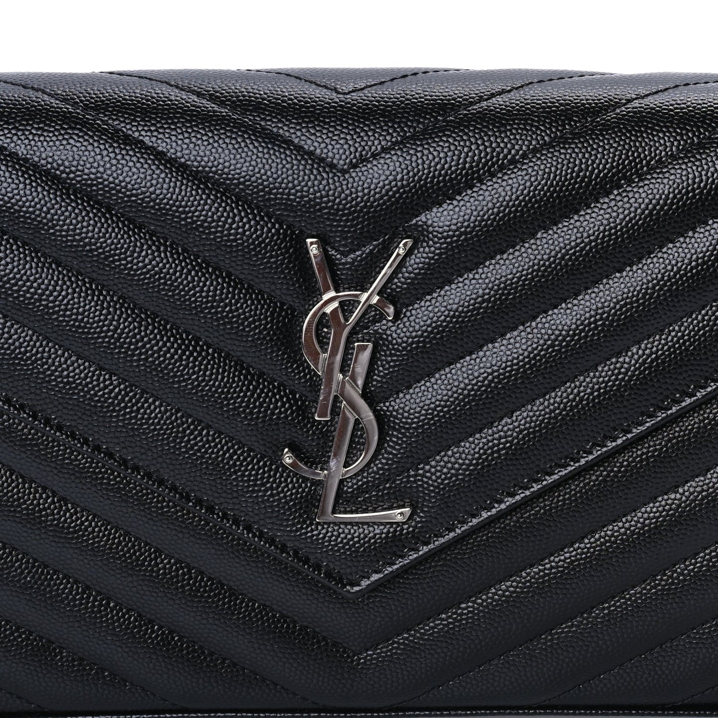 Saint Laurent Grain De Poudre Matelasse Chevron Monogram Chain Wallet Black