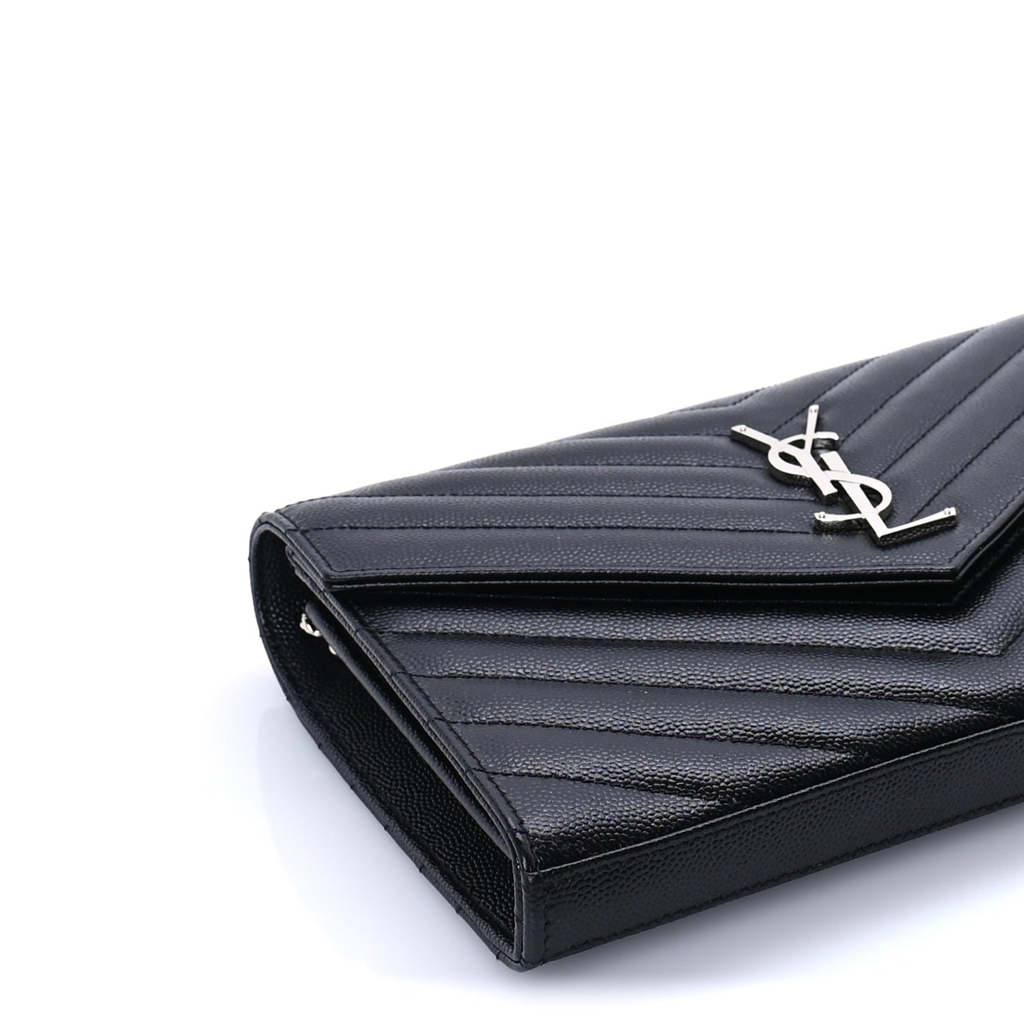 Saint Laurent Grain De Poudre Matelasse Chevron Monogram Chain Wallet Black