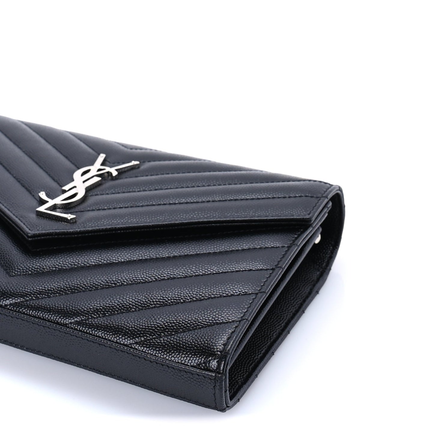Saint Laurent Grain De Poudre Matelasse Chevron Monogram Chain Wallet Black