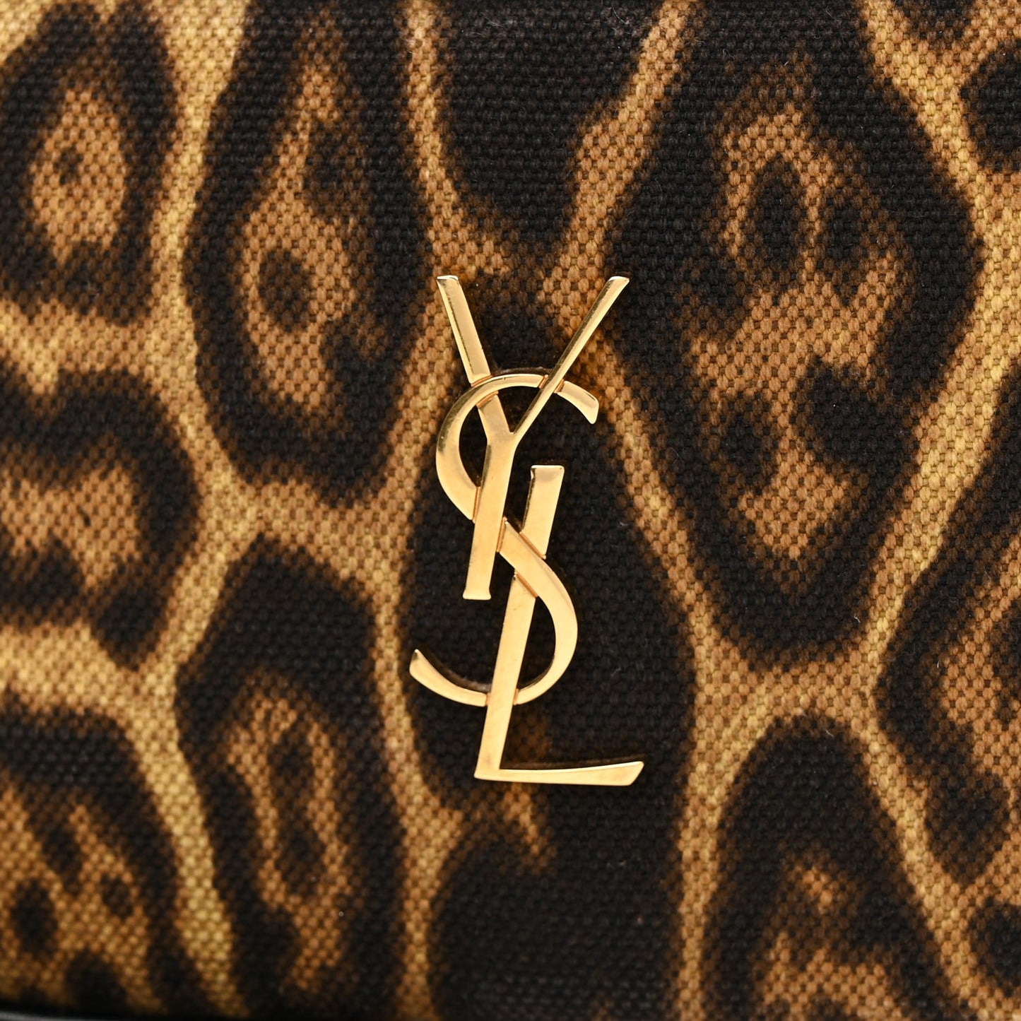 Saint Laurent Canvas Calfskin Leopard Print Monogram Mini Lou Camera Bag Brown