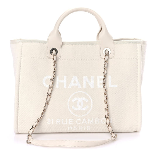 Chanel Mixed Fibers Small Deauville Tote  White
