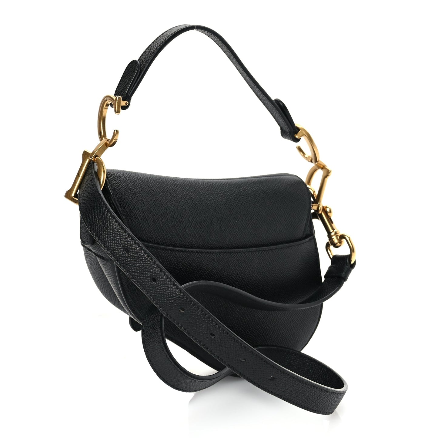 Christian Dior Grained Calfskin Mini Saddle Bag With Strap Black