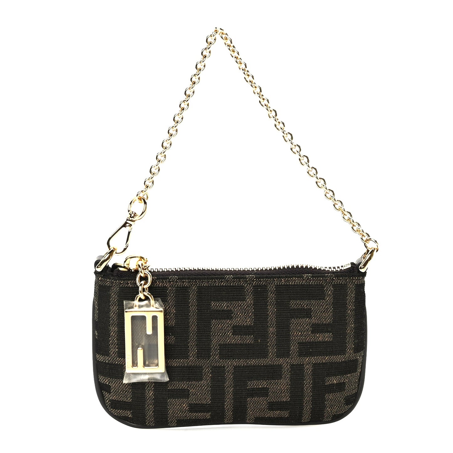 Fendi Fabric Jacquard Mini Flat Pouch  Tobacco Brown Real Ebony
