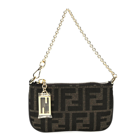 Fendi Fabric Jacquard Mini Flat Pouch  Tobacco Brown Real Ebony