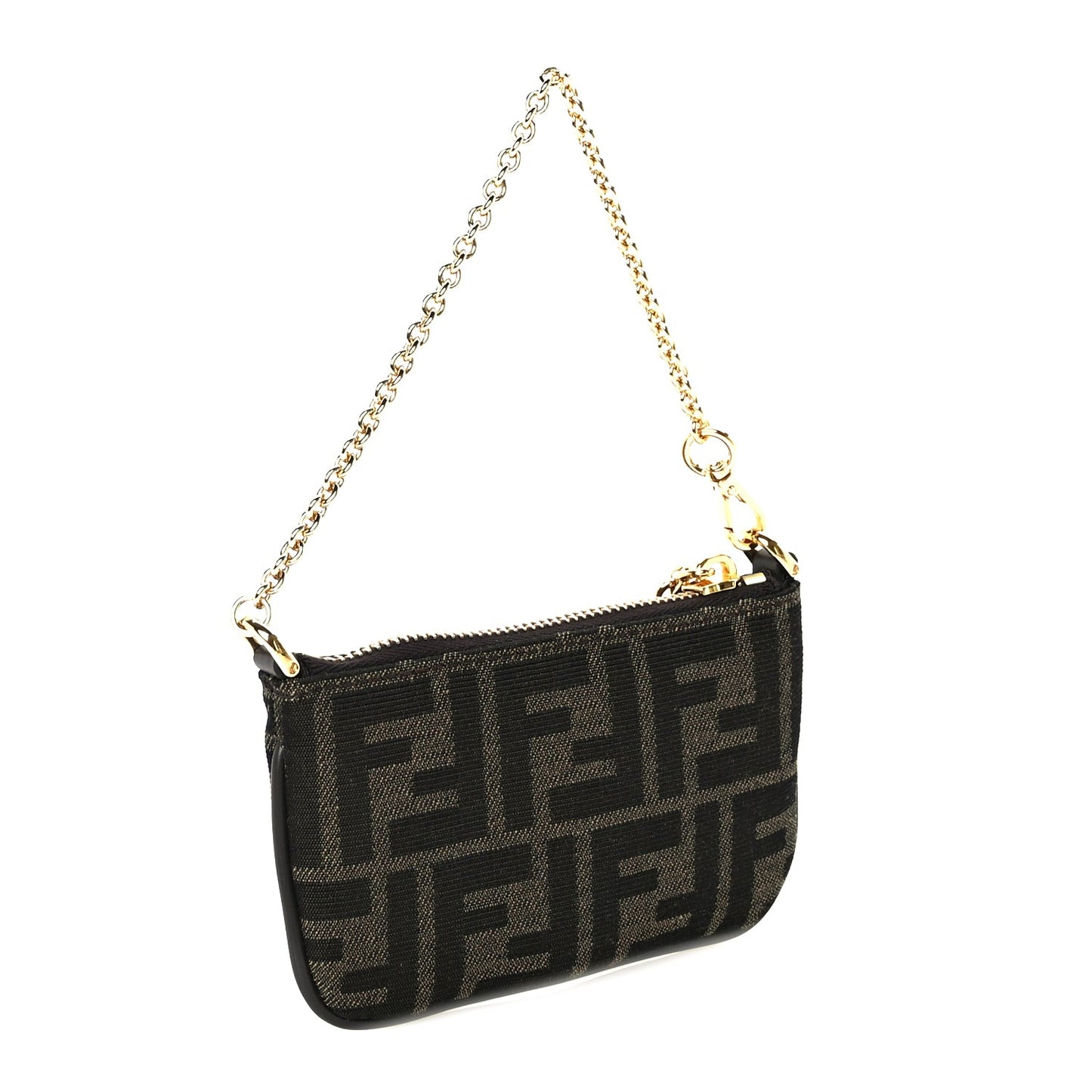 Fendi Fabric Jacquard Mini Flat Pouch  Tobacco Brown Real Ebony