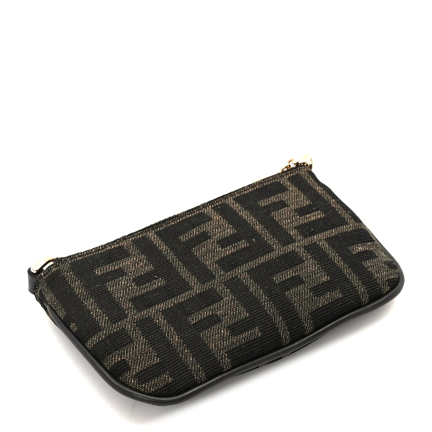 Fendi Fabric Jacquard Mini Flat Pouch  Tobacco Brown Real Ebony