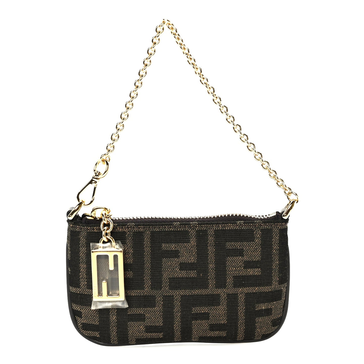 Fendi Fabric Jacquard Mini Flat Pouch  Tobacco Brown Real Ebony