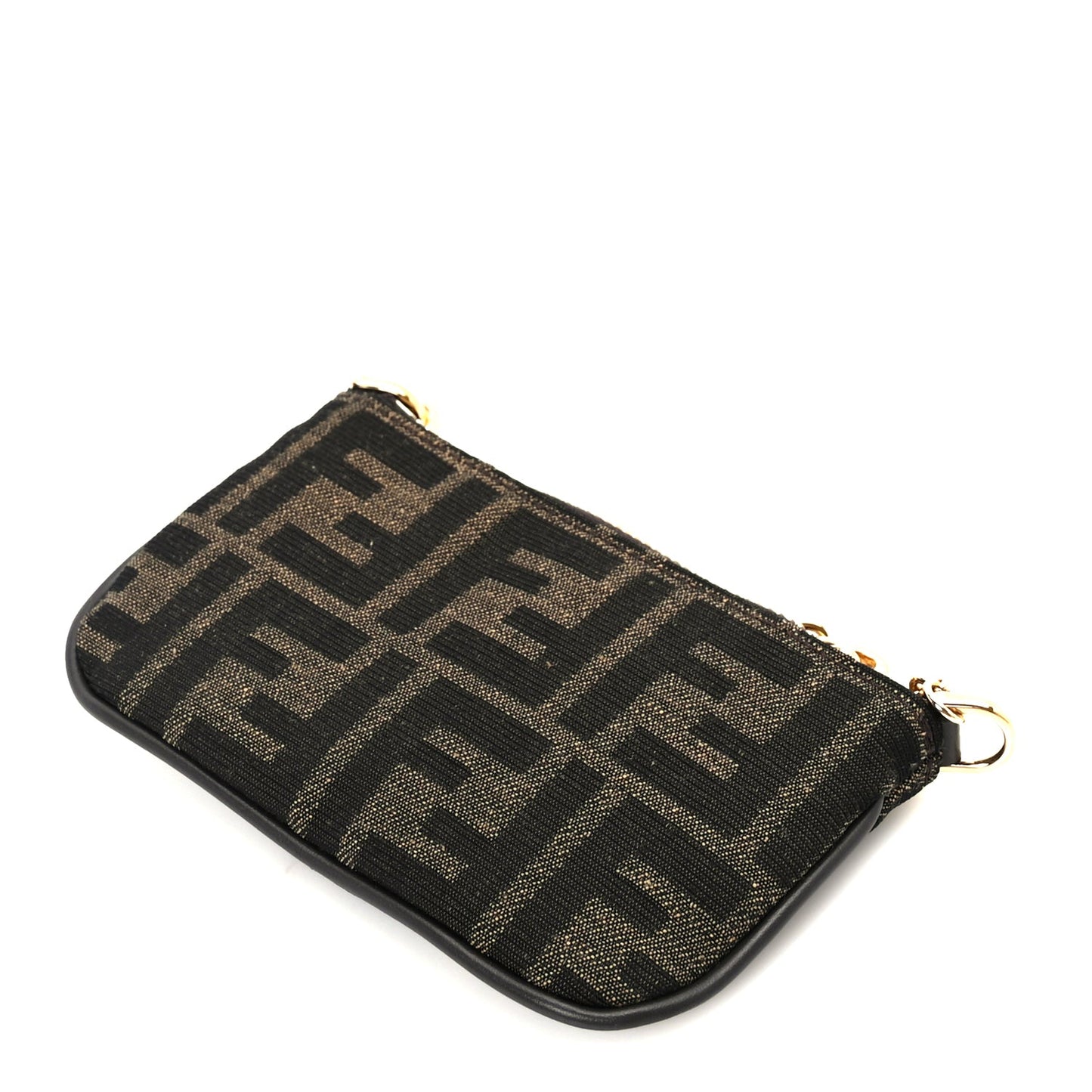 Fendi Fabric Jacquard Mini Flat Pouch  Tobacco Brown Real Ebony