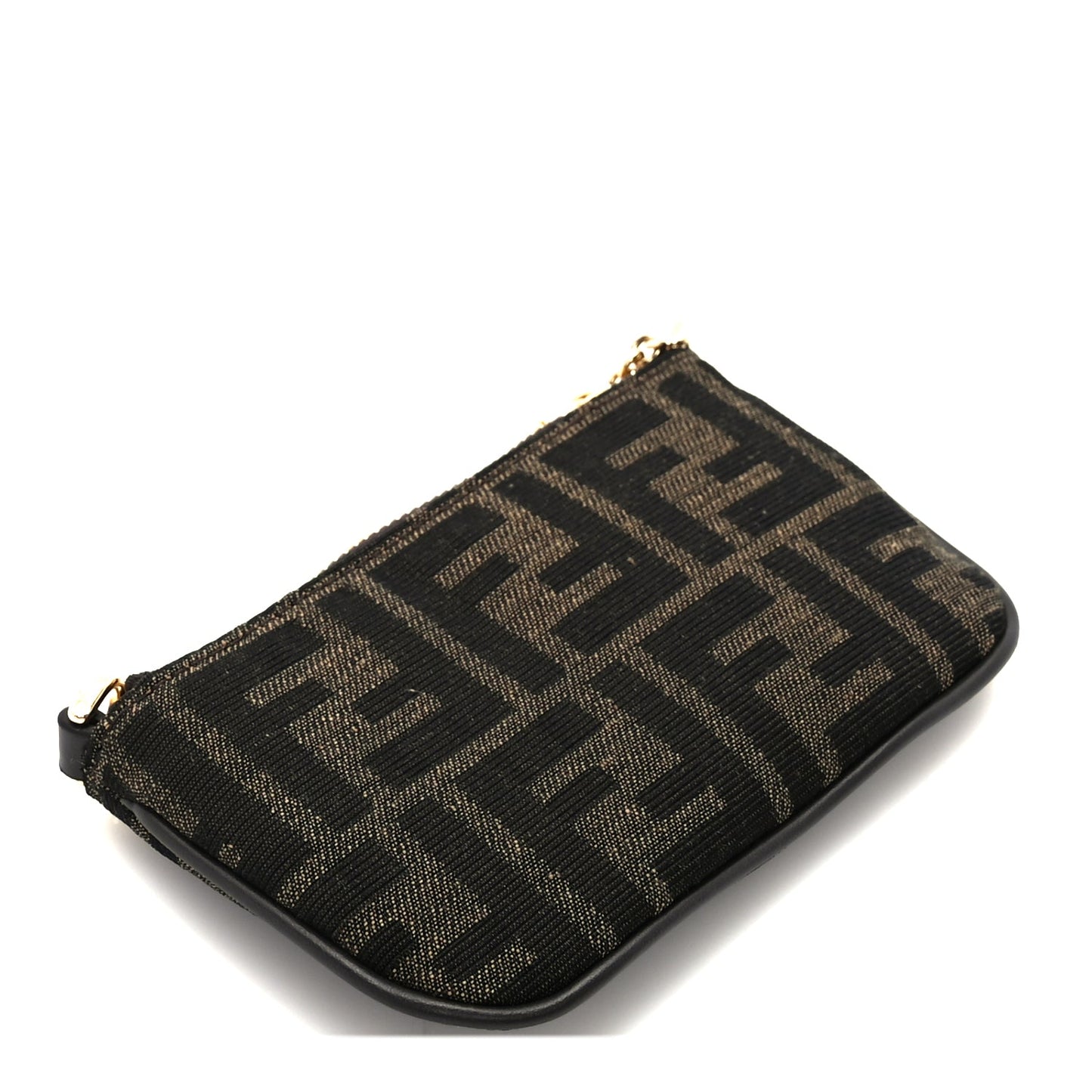 Fendi Fabric Jacquard Mini Flat Pouch  Tobacco Brown Real Ebony