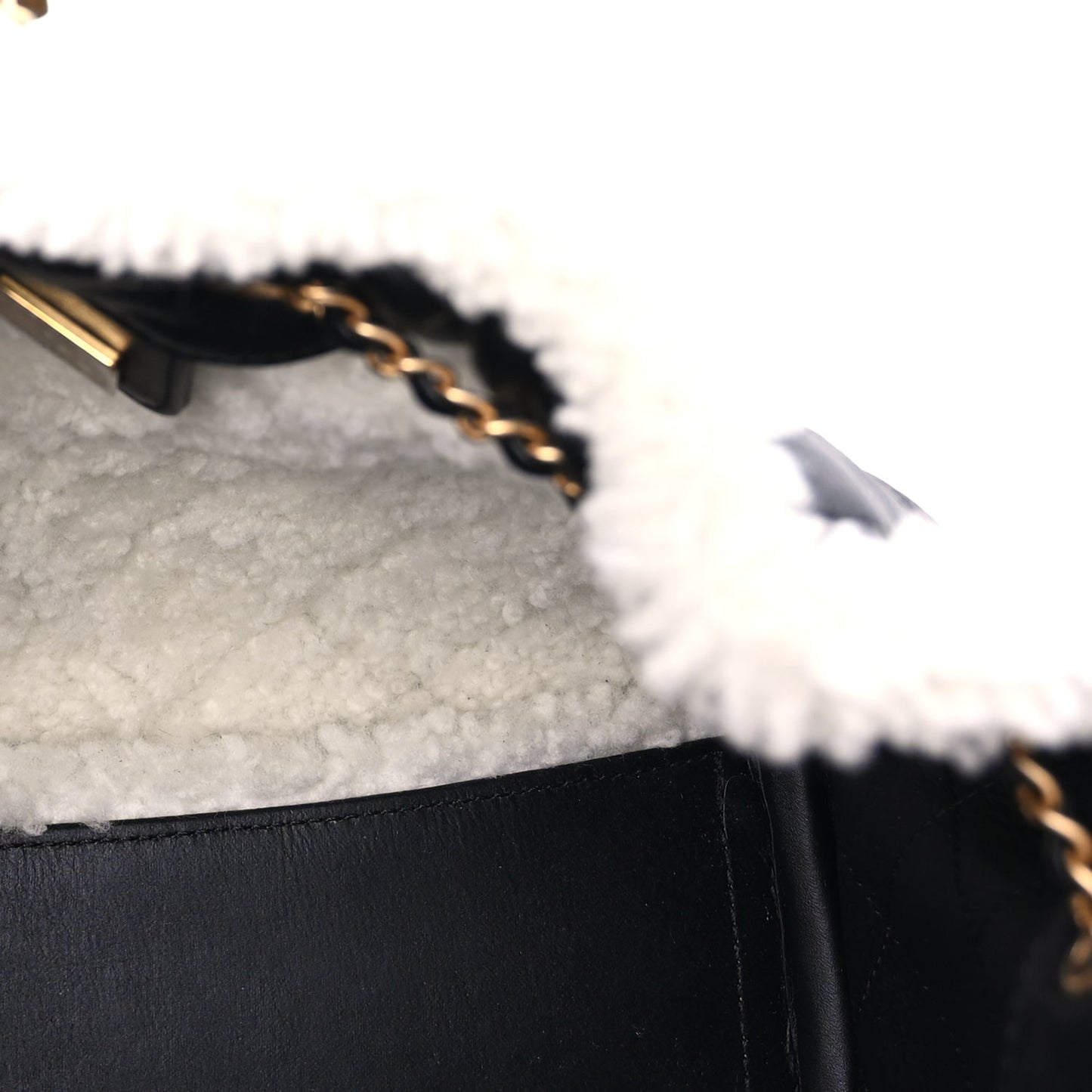 Chanel Crumpled Sheepskin Shearling Quilted Small Chanel 25 Handbag Black White