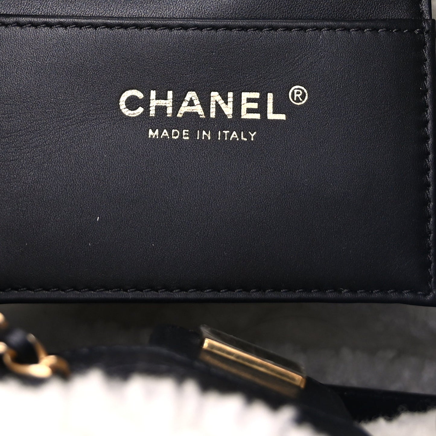 Chanel Crumpled Sheepskin Shearling Quilted Small Chanel 25 Handbag Black White