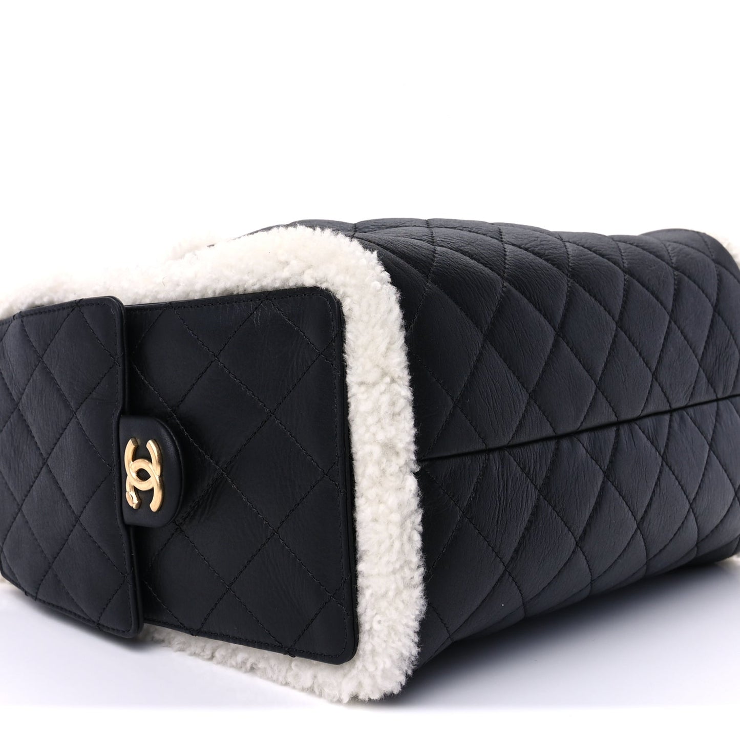 Chanel Crumpled Sheepskin Shearling Quilted Small Chanel 25 Handbag Black White