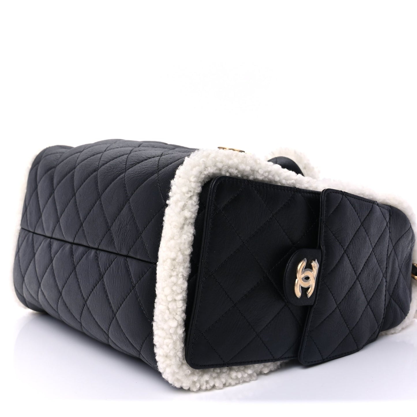 Chanel Crumpled Sheepskin Shearling Quilted Small Chanel 25 Handbag Black White