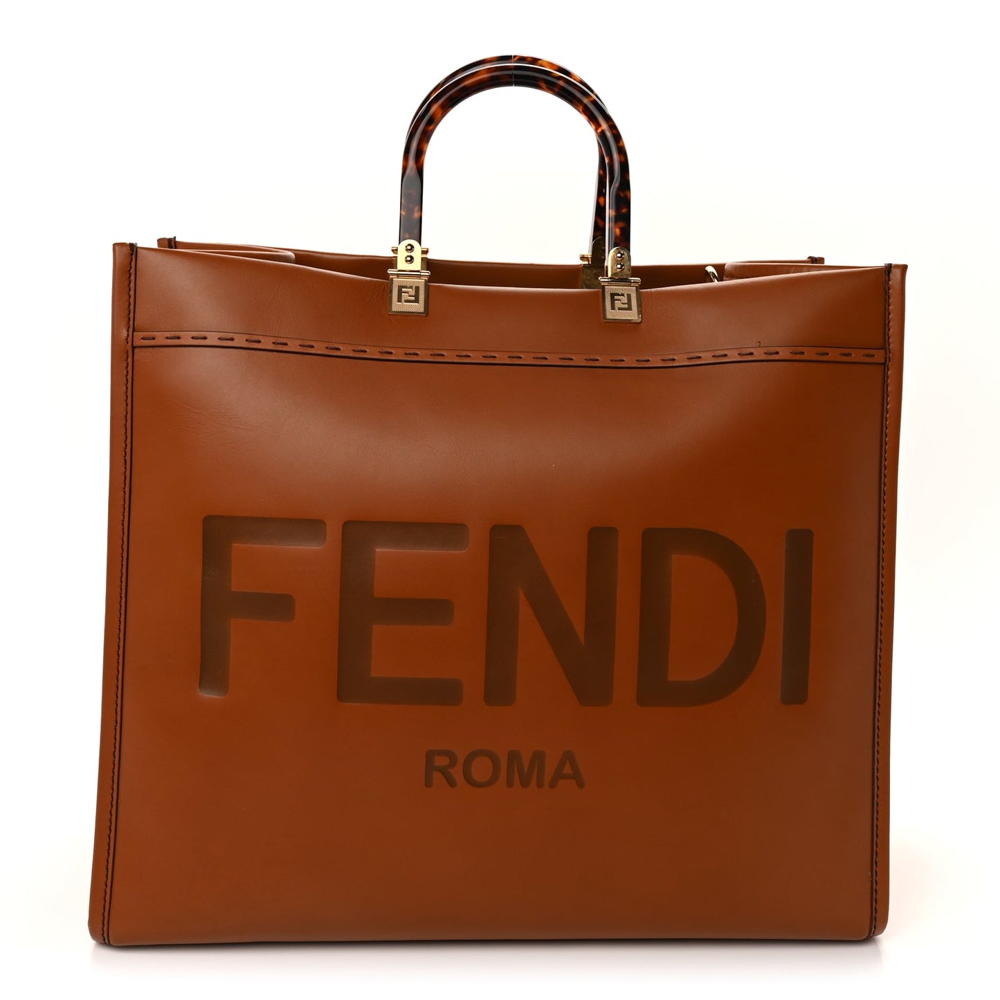 Fendi Vitello King Plexiglass Large Fendi Sunshine Shopper Tote  Cuoio