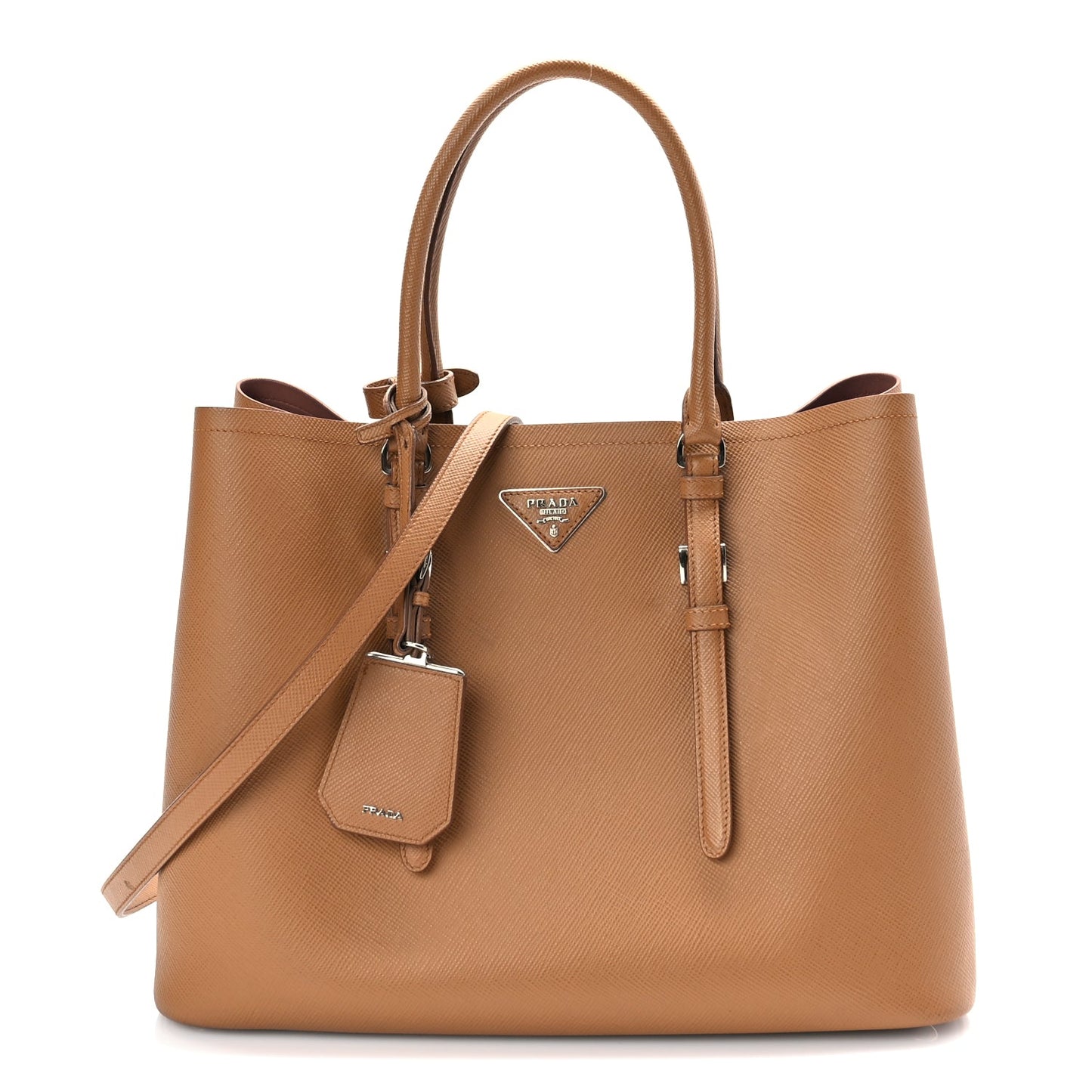 Prada Saffiano Cuir Large Double Bag Caramel Fuoco
