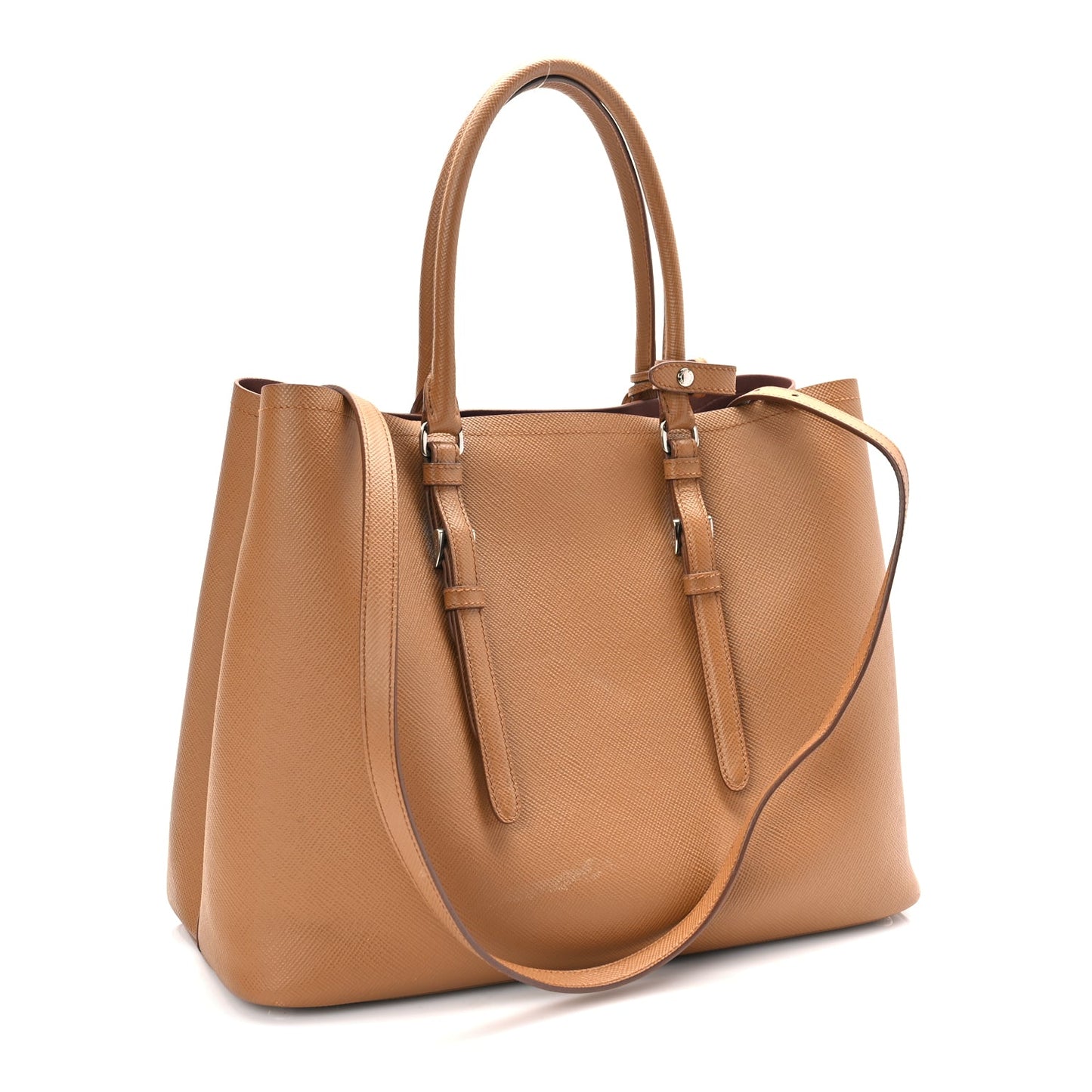 Prada Saffiano Cuir Large Double Bag Caramel Fuoco