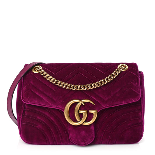 Gucci Velvet Matelasse Medium GG Marmont Shoulder Bag  Fuchsia Violet Cyclamen