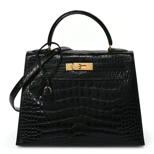 Hermes Shiny Alligator Kelly Sellier 28 Black