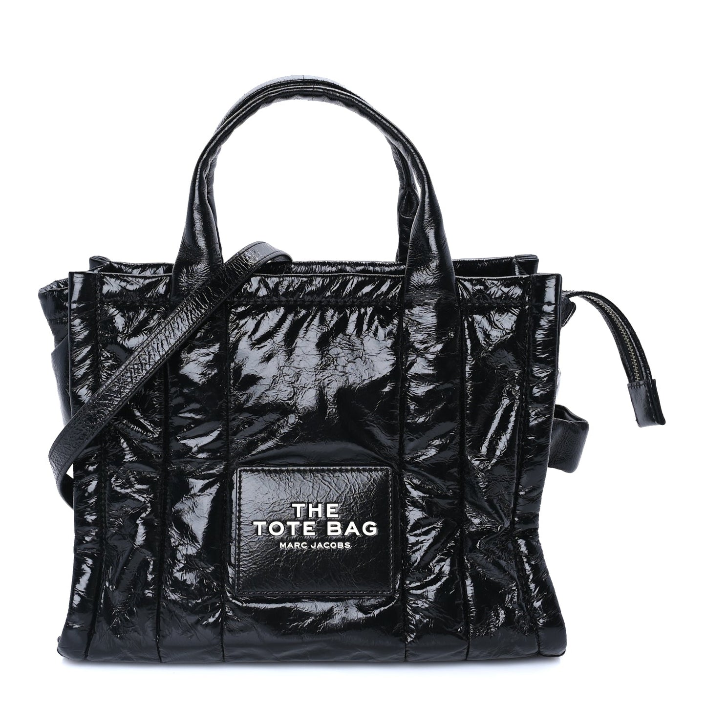 Marc Jacobs Shiny Crinkled Lambskin Medium The Tote Bag Black