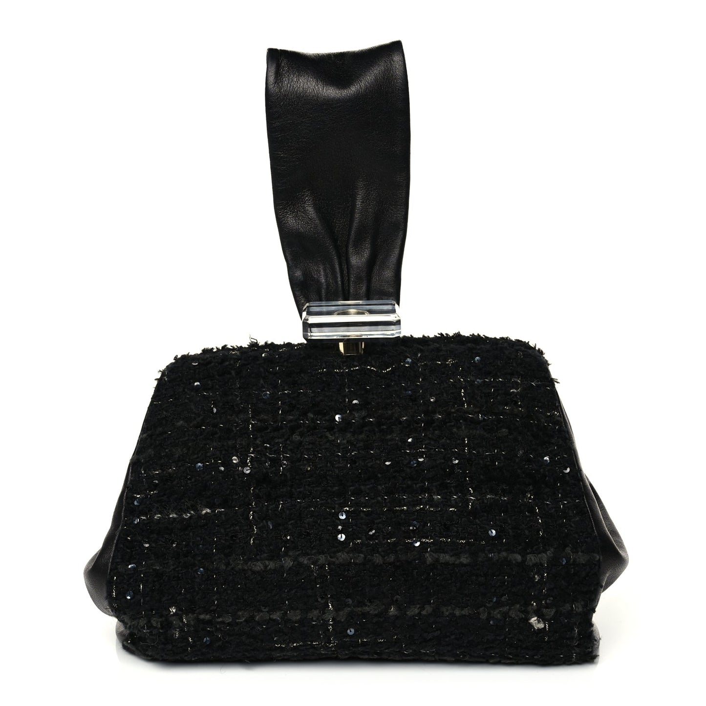 Chanel Tweed Lambskin Plexiglass CC Wristlet Black