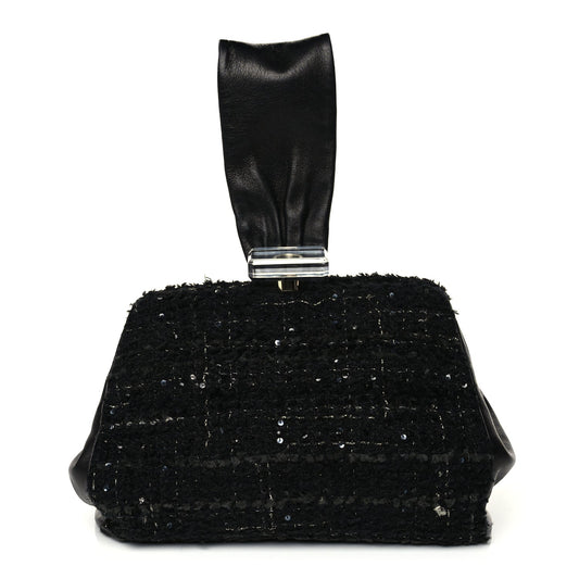 Chanel Tweed Lambskin Plexiglass CC Wristlet Black