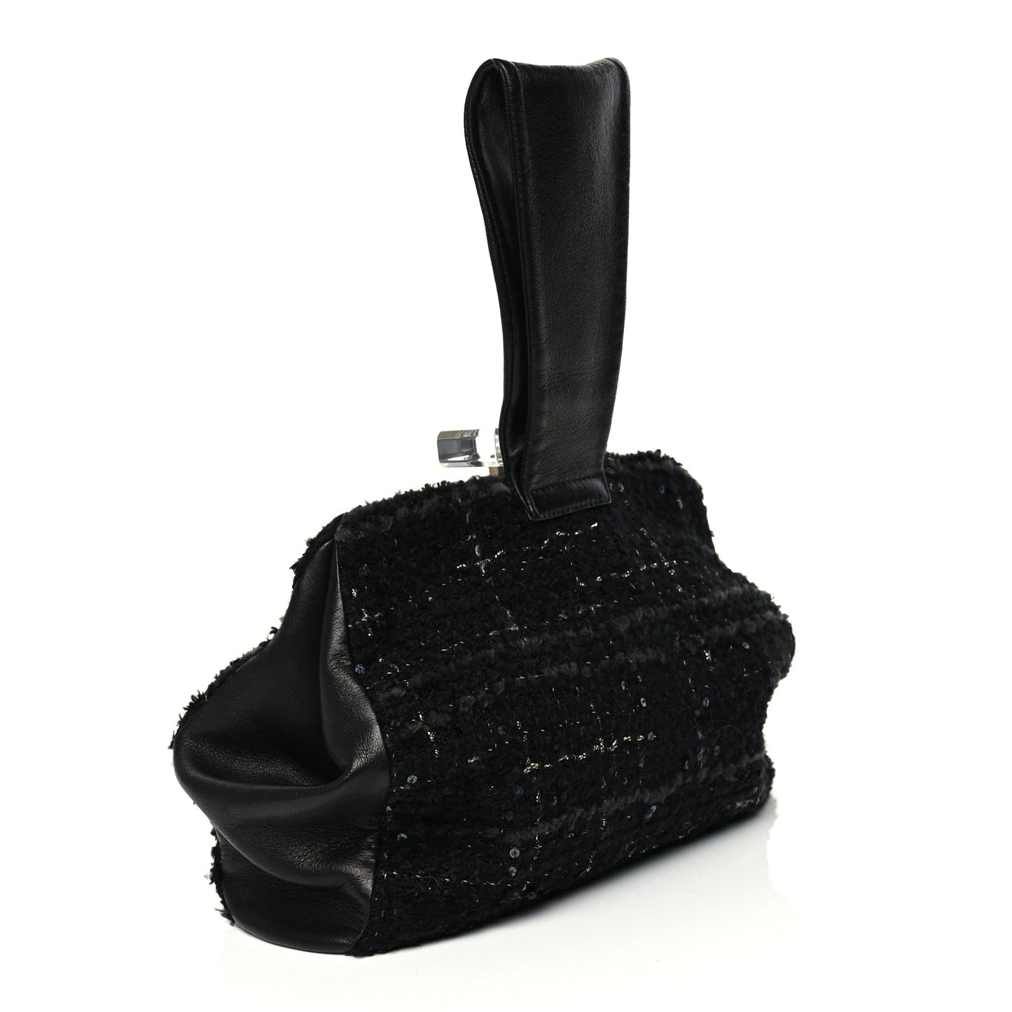 Chanel Tweed Lambskin Plexiglass CC Wristlet Black