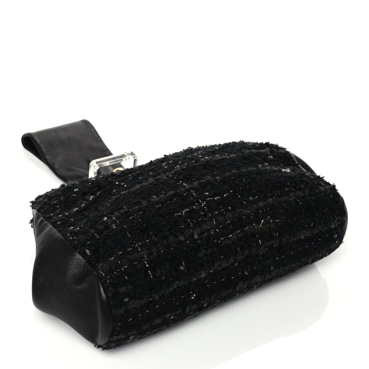 Chanel Tweed Lambskin Plexiglass CC Wristlet Black