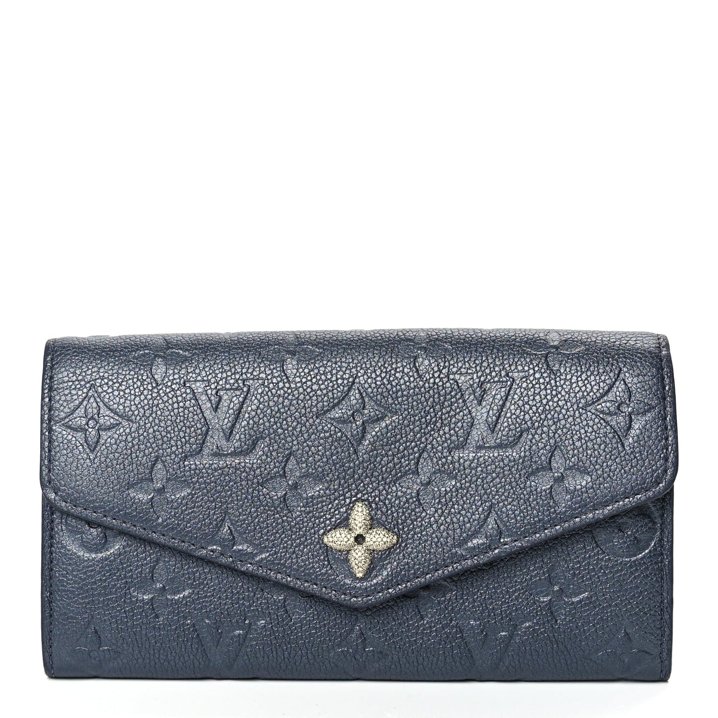 Louis Vuitton Metallic Empreinte Monogram Crystal Flower Sarah Wallet Navy Blue