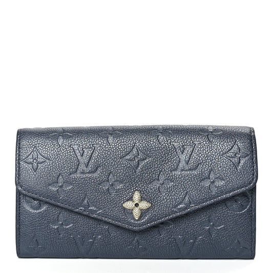 Louis Vuitton Metallic Empreinte Monogram Crystal Flower Sarah Wallet Navy Blue