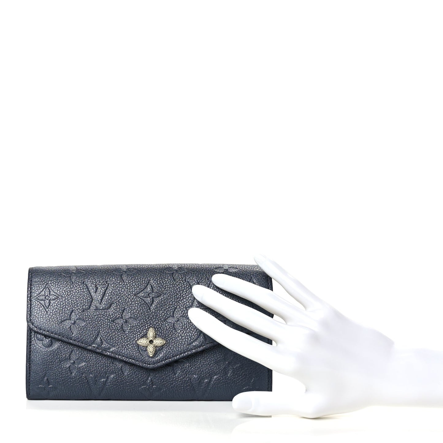 Louis Vuitton Metallic Empreinte Monogram Crystal Flower Sarah Wallet Navy Blue