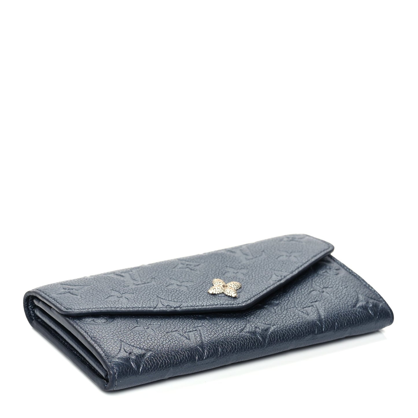 Louis Vuitton Metallic Empreinte Monogram Crystal Flower Sarah Wallet Navy Blue