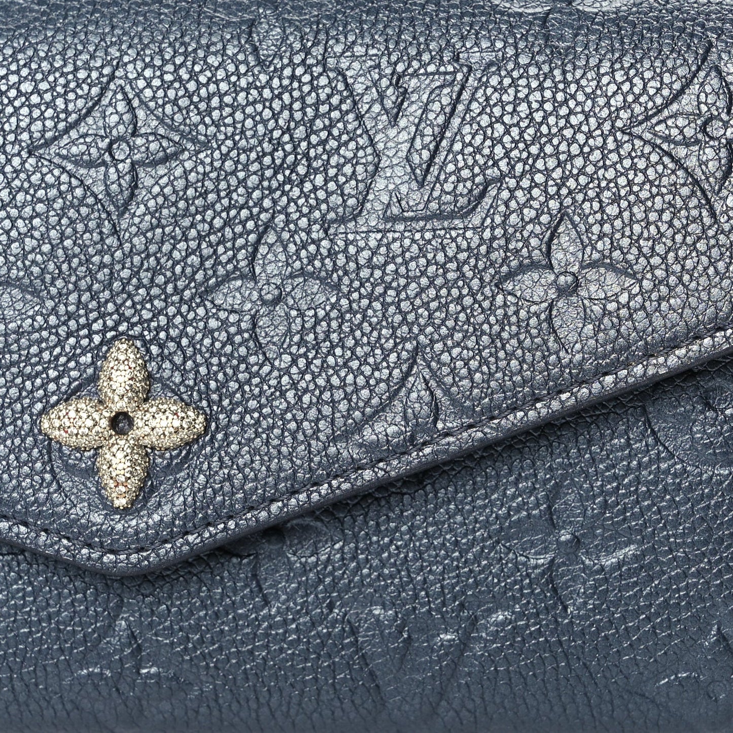 Louis Vuitton Metallic Empreinte Monogram Crystal Flower Sarah Wallet Navy Blue