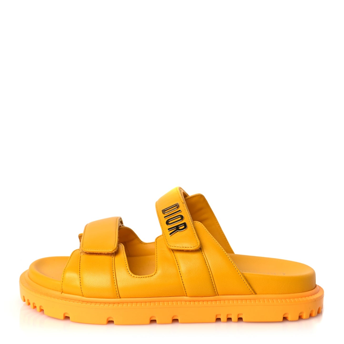 Christian Dior Lambskin Dioract 10mm Slide Sandals 37.5 Amber Yellow