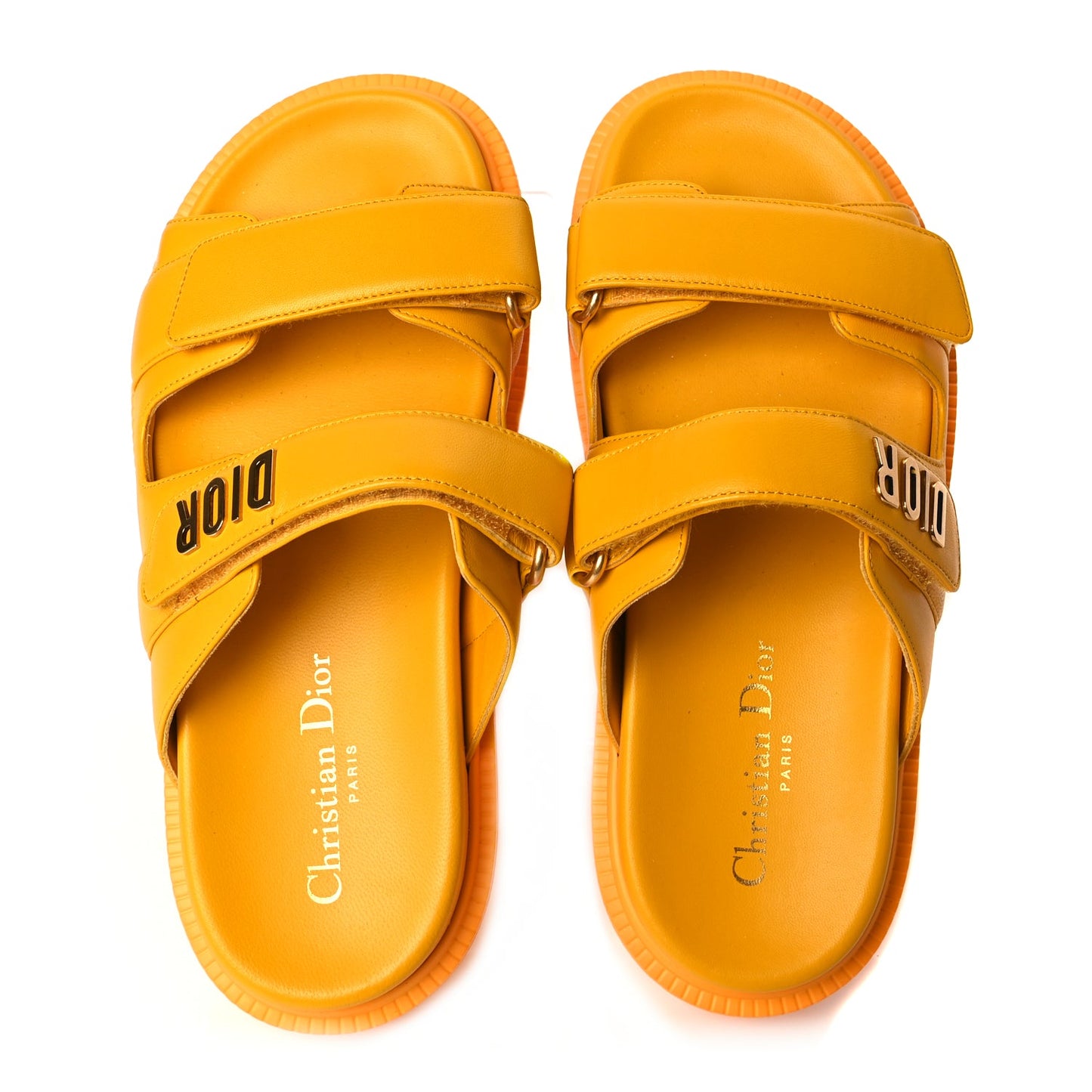 Christian Dior Lambskin Dioract 10mm Slide Sandals 37.5 Amber Yellow
