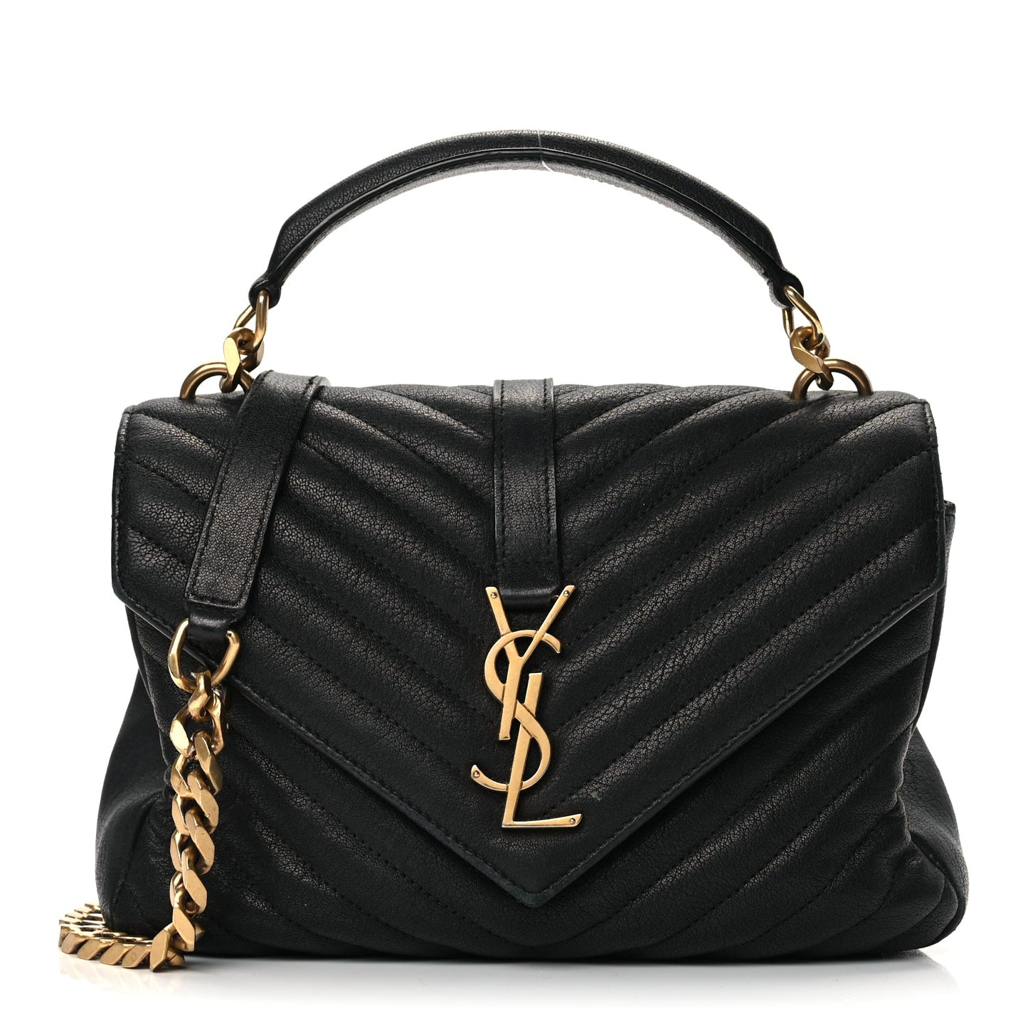 Saint Laurent Sheepskin Matelasse Chevron Monogram Medium College Bag Black