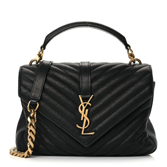 Saint Laurent Sheepskin Matelasse Chevron Monogram Medium College Bag Black