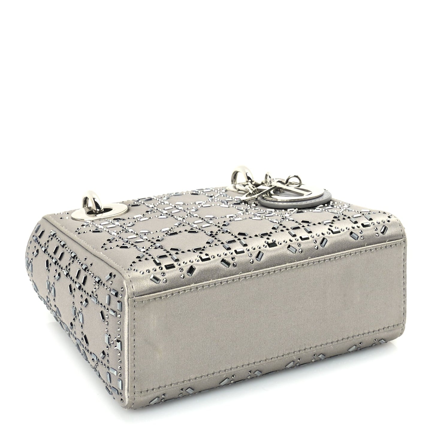 Christian Dior Satin Crystal Cannage Mini Lady Dior Grey