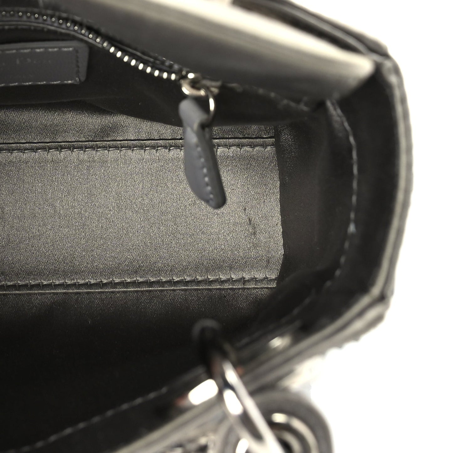 Christian Dior Satin Crystal Cannage Mini Lady Dior Grey