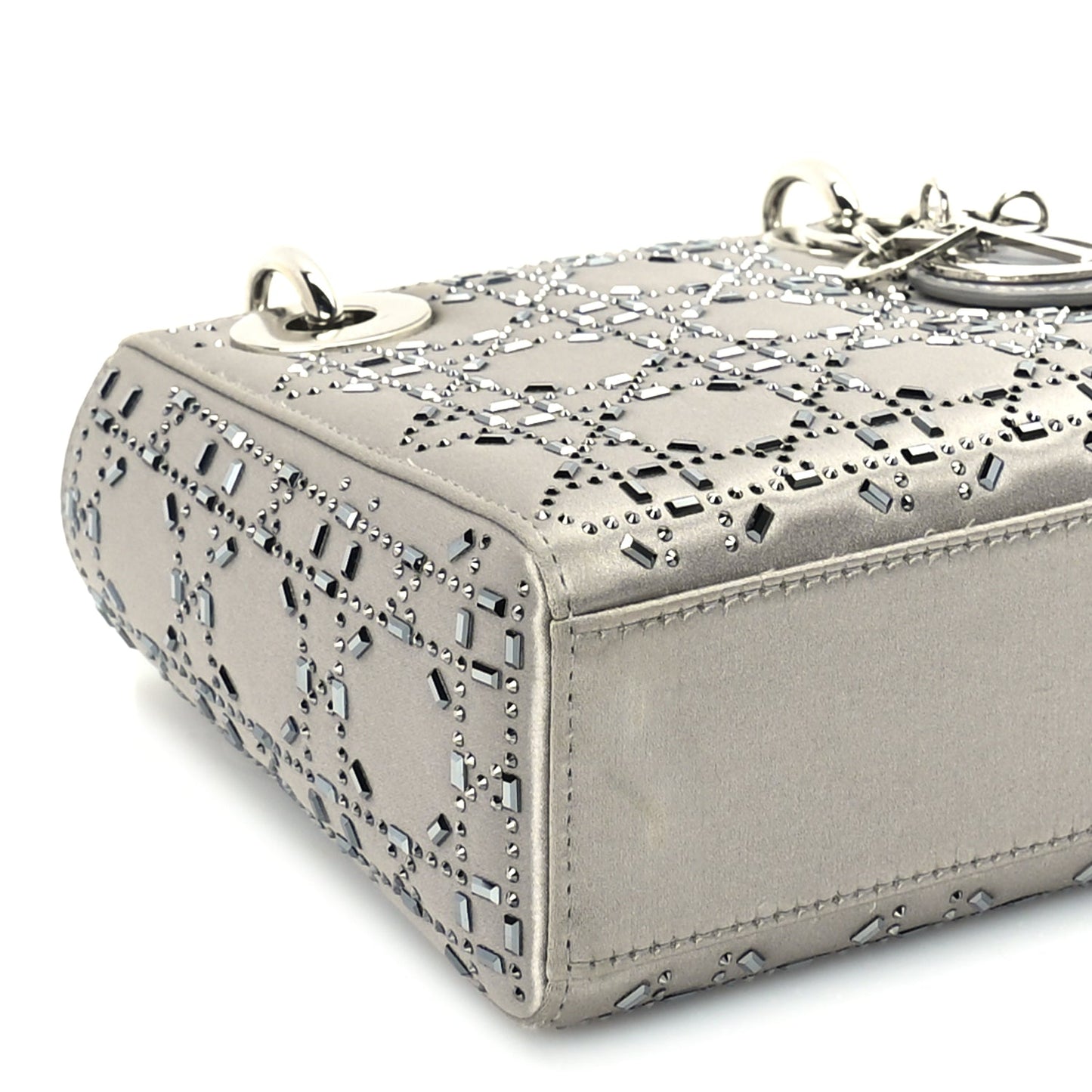 Christian Dior Satin Crystal Cannage Mini Lady Dior Grey